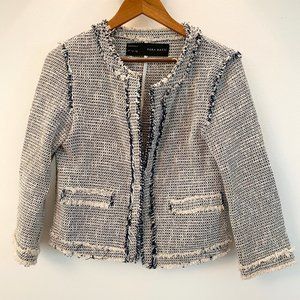 Zara Medium Tweed Jacket Blue & White